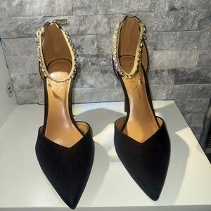 Jessica Simpson Black Heels with Gold Chain